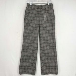 LOFT Women 2 Petite High Waisted Trouser Pants Black Tan Plaid Wide Leg Washable